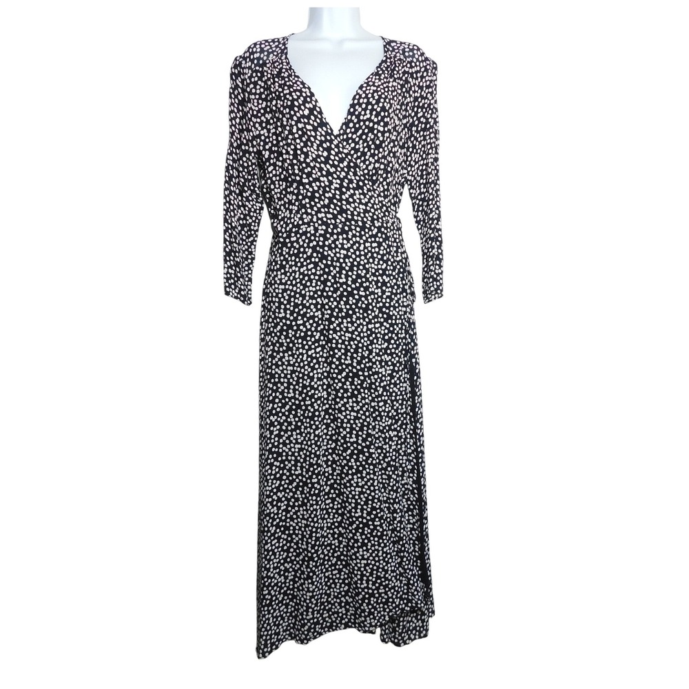 Reformation Wrap Dress Women XL Black White Polka Dot Long Sleeve Maxi V-Neck